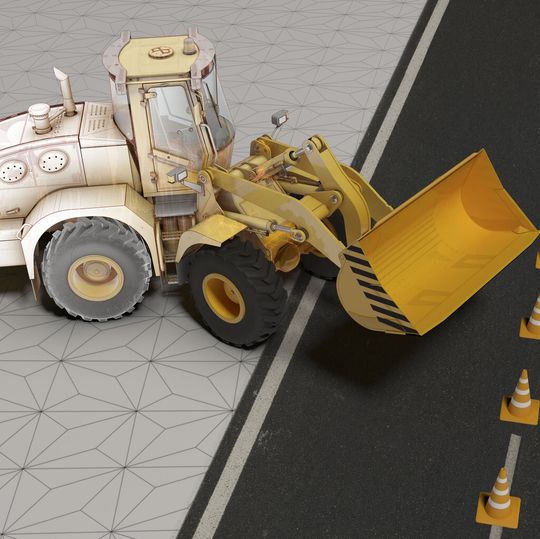 Rendering eines Frontlader-Traktors Rendering eines Frontlader-Traktors