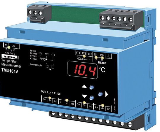 Vier Ausgangssignale Pt100 erzeugt der TMU104V aus einem Eingangssignal.