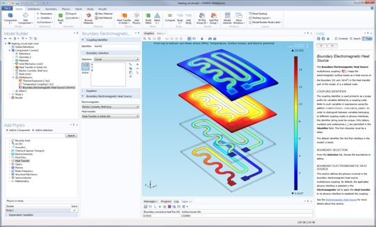 Multiphysikalische Simulation eines Heizkreislaufes in der neuen Comsol Desktop-Umgebung. Multiphysikalische Simulation eines Heizkreislaufes in der neuen Comsol Desktop-Umgebung.