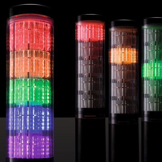 Der LED-Signalturm LA6 kann eine nahezu unendliche Vielfalt an Farben und Signalmustern erzeugen. Der LED-Signalturm LA6 kann eine nahezu unendliche Vielfalt an Farben und Signalmustern erzeugen.