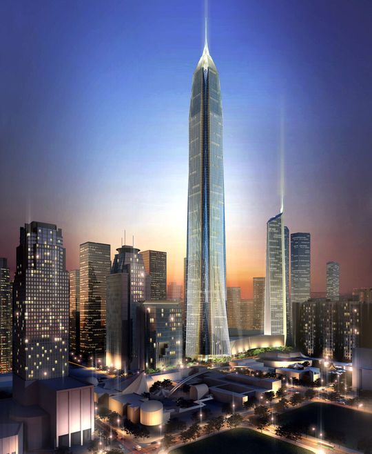 Das Ping An Finance Center, mit 660 Meter, das höchste Gebäude Chinas. Schindler rüstet das Gebüude mit Hochleistungsaufzügen aus. Das Ping An Finance Center, mit 660 Meter, das höchste Gebäude Chinas. Schindler rüstet das Gebüude mit Hochleistungsaufzügen aus.