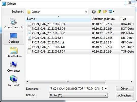 Bild 3: Import der benötigten Gerber- und Excellon-Dateien in CircuitPro