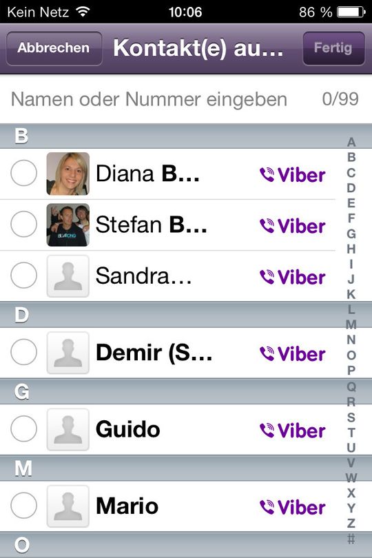 Wie bei anderen Messengern auch, sind nach dem Scannen der Kontakte, alle Kontakte zu sehen, die ebenfalls auf Viber setzen.