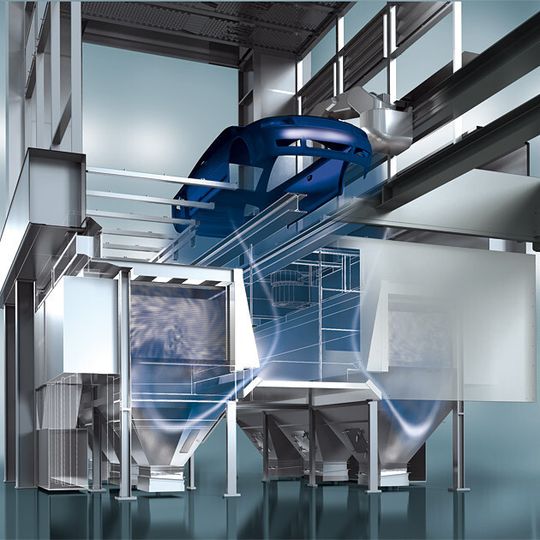 Der EcoDryScrubber: Die Lackierkabine lässt sich mit bis zu 90 Prozent Umluft betreiben. Der EcoDryScrubber: Die Lackierkabine lässt sich mit bis zu 90 Prozent Umluft betreiben.