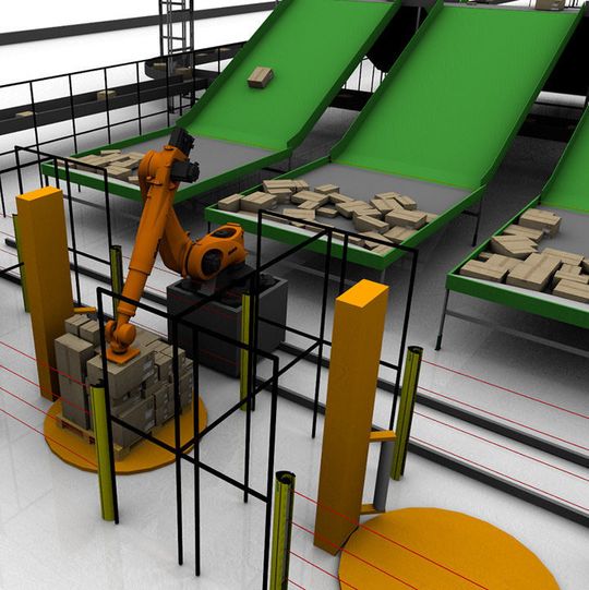 Optimiertes Be- und Entladen mit dem robotergestützten 3D-Palettierungssystem „Packtris“ und den Entladern „U-Care“. Optimiertes Be- und Entladen mit dem robotergestützten 3D-Palettierungssystem „Packtris“ und den Entladern „U-Care“.