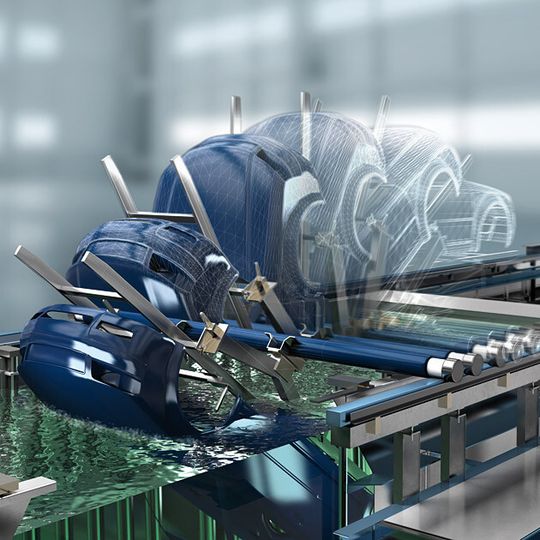 Dürr Systems Spain S.A. hat eine neue Grundlack-Linie für Volkswagen im spanischen Werk Pamplona errichtet. Diese basiert auf dem RoDip-Verfahren des Zulieferers (im Bild). Dürr Systems Spain S.A. hat eine neue Grundlack-Linie für Volkswagen im spanischen Werk Pamplona errichtet. Diese basiert auf dem RoDip-Verfahren des Zulieferers (im Bild).
