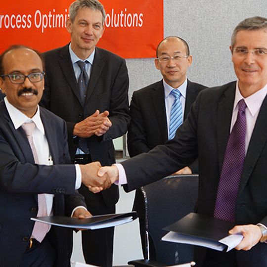 Mr Diego Areces, Mining, Minerals and Metals Solution President, Schneider Electric and Mr. Virender Aggarwal, CEO, Ramco Systems signing the partnership agreement in Beijing. Mr Diego Areces, Mining, Minerals and Metals Solution President, Schneider Electric and Mr. Virender Aggarwal, CEO, Ramco Systems signing the partnership agreement in Beijing.