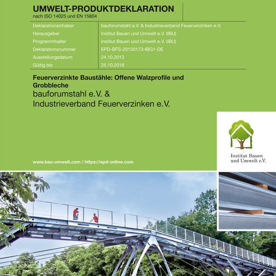 Seit Oktober 2013 gibt es die Umweltproduktdeklaration „Feuerverzinkte Baustähle“ der Mitglieder des Industrieverbands Feuerverzinken. Seit Oktober 2013 gibt es die Umweltproduktdeklaration „Feuerverzinkte Baustähle“ der Mitglieder des Industrieverbands Feuerverzinken.