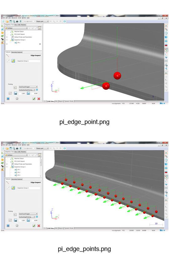 Seit Version 2014 gibt es in Powerinspect auch eine spezielle CNC-Messstrategie zum Kantenmessen von Umformteilen. Seit Version 2014 gibt es in Powerinspect auch eine spezielle CNC-Messstrategie zum Kantenmessen von Umformteilen.