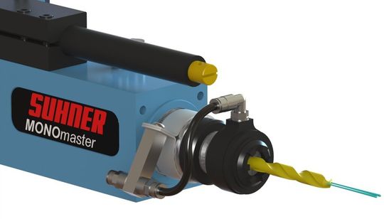 Im Bild die neu entwickelte Suhner-Pinolbohreinheit mit Innenkühlung. Im Bild die neu entwickelte Suhner-Pinolbohreinheit mit Innenkühlung.