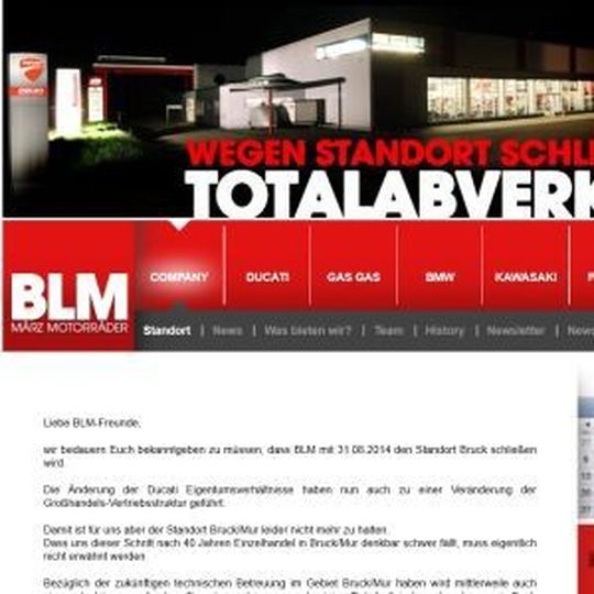 In den nächsten Wochen und Monaten findet in Bruck/Mur ein Totalausverkauf von Ducati-Motorrädern statt. In den nächsten Wochen und Monaten findet in Bruck/Mur ein Totalausverkauf von Ducati-Motorrädern statt.