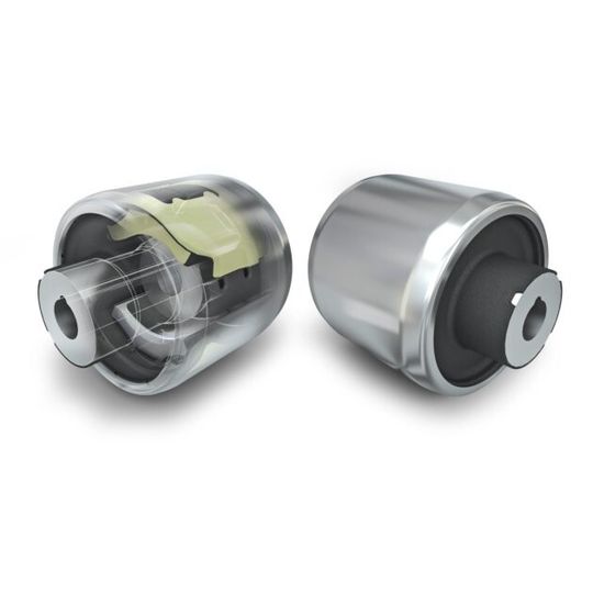 Das neuentwickelte Hydrolager von Trelleborg Vibracoustic mit speziellen Hybridstoppern aus Aluminium und Hochleistungskunststoffen, können im Extremfall Lasten bis zu etwa zehn Tonnen aushalten. Das neuentwickelte Hydrolager von Trelleborg Vibracoustic mit speziellen Hybridstoppern aus Aluminium und Hochleistungskunststoffen, können im Extremfall Lasten bis zu etwa zehn Tonnen aushalten.