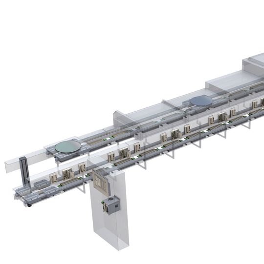 Das Linear Motion System von Rexroth erfüllt die Anforderungen an die OLED-Produktion im Hochvakuum durch das magnetische Wirkprinzip zum Antrieb der Carrier.