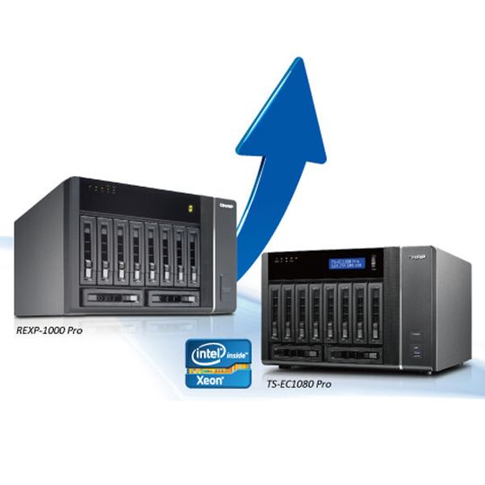 Qnap liefert die TS-ECx80-Pro-Serie inklusive eines Erweiterungsgehäuses aus. Qnap liefert die TS-ECx80-Pro-Serie inklusive eines Erweiterungsgehäuses aus.