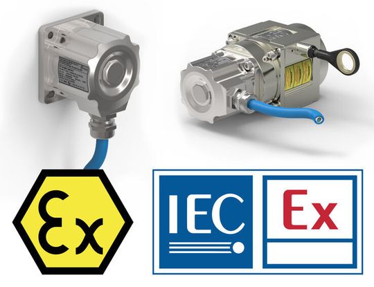 FSG produziert ab sofort eigenverantwortlich ATEX-/IECEx-konforme Geräte (links: Neigungssensor, rechts: Drehgeber kombiniert mit Seilzuggeber) FSG produziert ab sofort eigenverantwortlich ATEX-/IECEx-konforme Geräte (links: Neigungssensor, rechts: Drehgeber kombiniert mit Seilzuggeber)