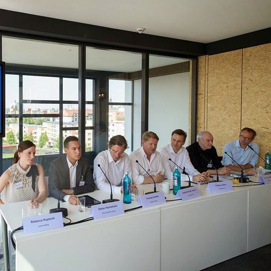 Pressekonferenz vom 16. Juli 2014 in Berlin. V.l.n.r.: Rebecca Kopiecki, supperclubbing; Stefan Ramsthaler, Allianz Digital Accelerator; Thomas Andrae, 3M New Ventures; Anders-Sundt Jensen, Volkswagen AG; Philipp Justus, Google Germany; Prof.Dr. Günter Faltin, Stiftung Entrepreneurship; Dr. Ralf Bremer, Google Germany. Pressekonferenz vom 16. Juli 2014 in Berlin. V.l.n.r.: Rebecca Kopiecki, supperclubbing; Stefan Ramsthaler, Allianz Digital Accelerator; Thomas Andrae, 3M New Ventures; Anders-Sundt Jensen, Volkswagen AG; Philipp Justus, Google Germany; Prof.Dr. Günter Faltin, Stiftung Entrepreneurship; Dr. Ralf Bremer, Google Germany.