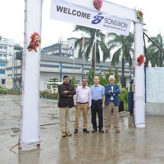 From left to right: Ashish Pandey, General Manager of the Panoli site - Nilesh Mehta, Managing Director Songwon Specialty Chemicals India – Byungsoo Boo, Executive Vice president Manufacturing and Member of the Songwon Industrial group Executive committee - Giacomo Sasselli, EVP Manufacturing and Engineering and Member of the Songwon Industrial Group Executive Committee. From left to right: Ashish Pandey, General Manager of the Panoli site - Nilesh Mehta, Managing Director Songwon Specialty Chemicals India – Byungsoo Boo, Executive Vice president Manufacturing and Member of the Songwon Industrial group Executive committee - Giacomo Sasselli, EVP Manufacturing and Engineering and Member of the Songwon Industrial Group Executive Committee.