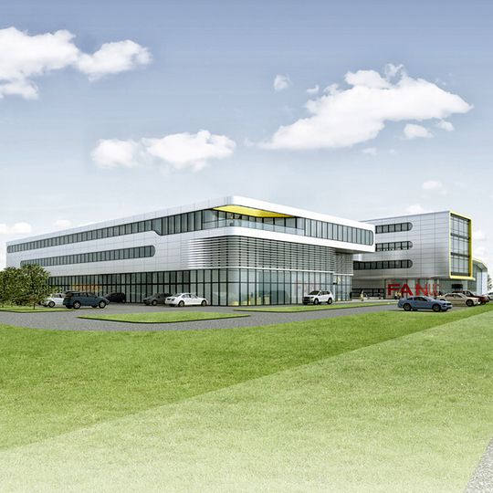 Fanuc erweitert seine Firmenzentrale. Auf 21.000 m² entstehen Büro-, Trainings- und Logistikflächen und ein neues Logistikzentrum. Fanuc erweitert seine Firmenzentrale. Auf 21.000 m² entstehen Büro-, Trainings- und Logistikflächen und ein neues Logistikzentrum.