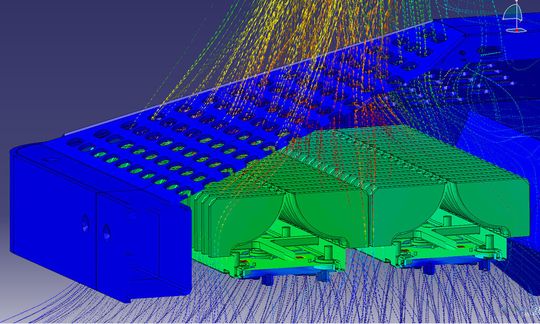 Figure 3: Thermal simulation of the new heatsink design with dirt deposition.