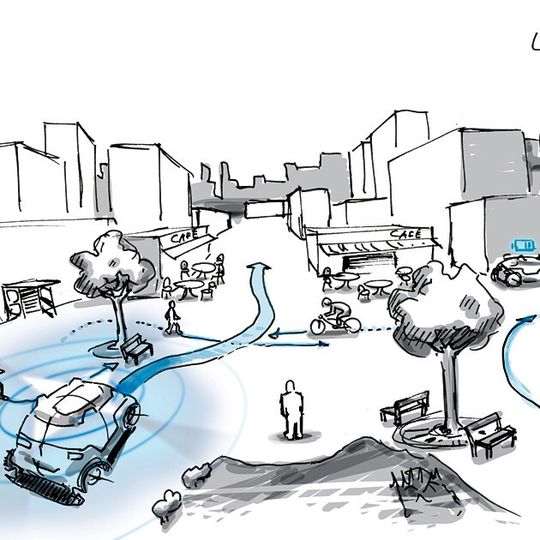 So soll die Mobilität in der Stadt der Zukunft aussehen: Intelligente Fahrzeuge kommen ohne Fahrer aus, sind komfortabel und kommunikationsfähig.