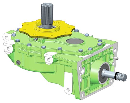 Bild 2: ORBIS-Maisschneidewerksgetriebe mit integriertem Freilauf.