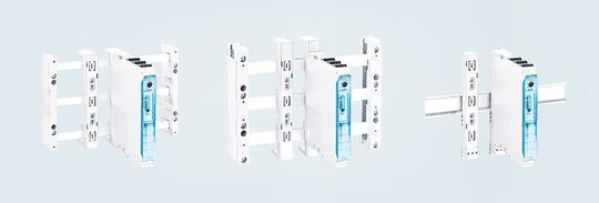 MOTUS ContactronControl: Links: Ausführung für das System 30Compact; Mitte: Ausführung für das System 60Classic Rechts: Ausführung für DIN-Tragschienen. MOTUS ContactronControl: Links: Ausführung für das System 30Compact; Mitte: Ausführung für das System 60Classic Rechts: Ausführung für DIN-Tragschienen.
