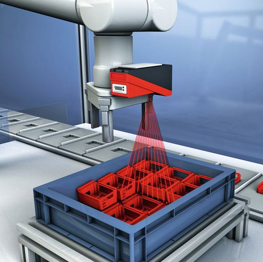 Bild 1: Die 3D-Sensorik gewinnt in der Automatisierungstechnik ständig an Bedeutung. Im Bild unterstützt der Sensor die Greifersteuerung eines Roboterarms. Bild 1: Die 3D-Sensorik gewinnt in der Automatisierungstechnik ständig an Bedeutung. Im Bild unterstützt der Sensor die Greifersteuerung eines Roboterarms.