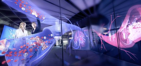 Faszination Naturwissenschaft im Bayer-Kommunikationszentrum BayKomm. Der Themenraum Gesundheit verdeutlicht medizinische Zusammenhänge in Form einer multimedialen Entdeckungsreise. Faszination Naturwissenschaft im Bayer-Kommunikationszentrum BayKomm. Der Themenraum Gesundheit verdeutlicht medizinische Zusammenhänge in Form einer multimedialen Entdeckungsreise.