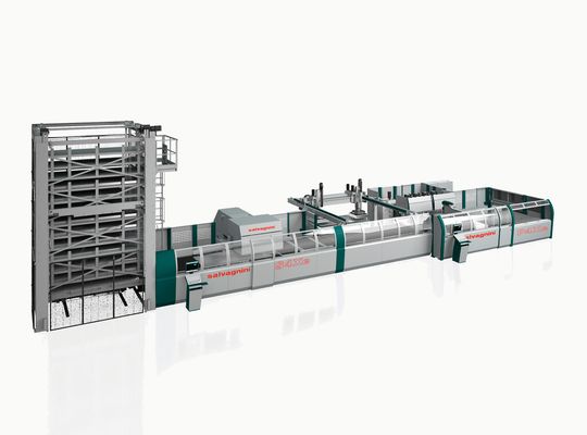 Die vollautomatische Salvagnini-Produktionslinie «S4+P4» stanzt, schneidet und biegt Metallteile bis Losgrösse 1 und in Kit-Produktion. Die vollautomatische Salvagnini-Produktionslinie «S4+P4» stanzt, schneidet und biegt Metallteile bis Losgrösse 1 und in Kit-Produktion.