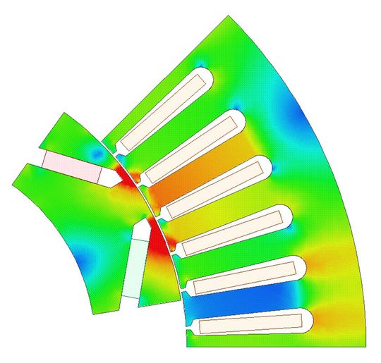 Auf dem Messestand von Cadfem können Besucher selbst Hand anlegen und die Simultaionssoftware von Ansys kennenlernen. Das Bild zeigt die Simulation der magnetischen Flussdichte in einer permanent erregten Synchronmaschine. Auf dem Messestand von Cadfem können Besucher selbst Hand anlegen und die Simultaionssoftware von Ansys kennenlernen. Das Bild zeigt die Simulation der magnetischen Flussdichte in einer permanent erregten Synchronmaschine.