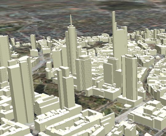 Das Bild zeigt einen virtuellen Ausschnitt einer Karte der Stadt Frankfurt. Das Bild zeigt einen virtuellen Ausschnitt einer Karte der Stadt Frankfurt.