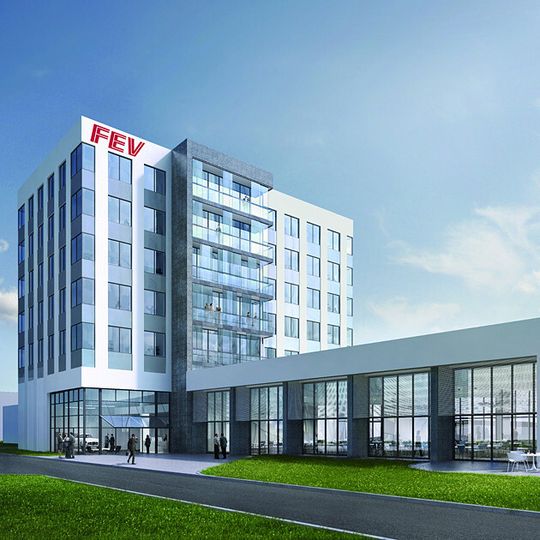Sieben Stockwerke und ein Mitarbeiterrestaurant umfasst der geplante FEV-Neubau am Aachener Unternehmenshauptsitz. Sieben Stockwerke und ein Mitarbeiterrestaurant umfasst der geplante FEV-Neubau am Aachener Unternehmenshauptsitz.