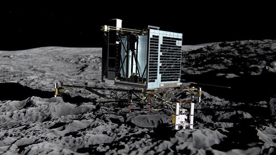 Rosetta est une mission spatiale de l'Agence spatiale européenne (ESA) dont l'objectif principal est de recueillir des données sur la composition du noyau de la comète 67P/TG Churyumov Gerasimenko et sur son comportement à l'approche du Soleil. La sonde spatiale, d'une masse de trois tonnes lors de son lancement, doit se placer en orbite autour de la comète puis, après une période d'observation de plusieurs mois, envoyer Philaé, un petit atterrisseur de 100 kilogrammes, se poser sur sa surface pour analyser in situ la composition du sol. Rosetta constitue un projet phare pour l'ESA qui y a investi près d'un milliard d'euros, soit plus de 30 % de son budget annuel. Rosetta est une mission spatiale de l'Agence spatiale européenne (ESA) dont l'objectif principal est de recueillir des données sur la composition du noyau de la comète 67P/TG Churyumov Gerasimenko et sur son comportement à l'approche du Soleil. La sonde spatiale, d'une masse de trois tonnes lors de son lancement, doit se placer en orbite autour de la comète puis, après une période d'observation de plusieurs mois, envoyer Philaé, un petit atterrisseur de 100 kilogrammes, se poser sur sa surface pour analyser in situ la composition du sol. Rosetta constitue un projet phare pour l'ESA qui y a investi près d'un milliard d'euros, soit plus de 30 % de son budget annuel.