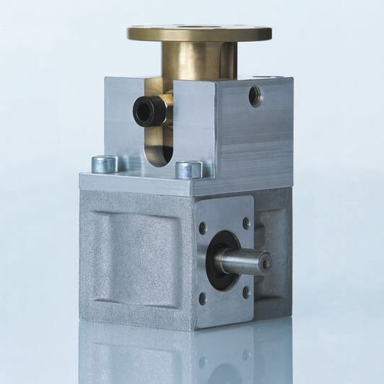 Dieses Bild zeigt ein Kurzhubgetriebe mit Führungsblock für den Einsatz in Shuttlesystemen in der Intralogistik.