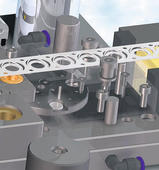 CAD-Detaildarstellung eines Werkzeug-Abschnitts. CAD-Detaildarstellung eines Werkzeug-Abschnitts.