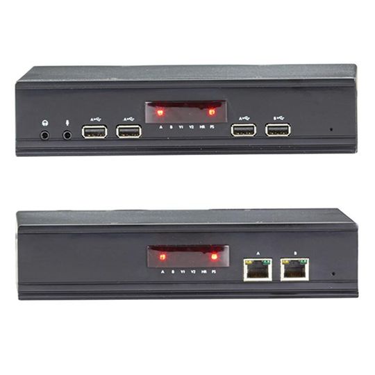 Mit dem KVM Dual-Head Displayport CATx Extender von Black Box kann kritische Computer-Hardware vom Arbeitsplatz entfernt in sicherer Umgebung platziert werden. Mit dem KVM Dual-Head Displayport CATx Extender von Black Box kann kritische Computer-Hardware vom Arbeitsplatz entfernt in sicherer Umgebung platziert werden.