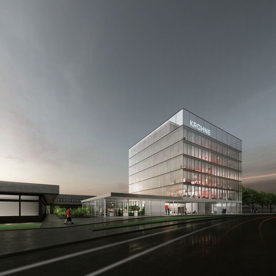 Die neue Krohne Konzernzentrale entsteht in Duisburg bis August 2016. Die neue Krohne Konzernzentrale entsteht in Duisburg bis August 2016.