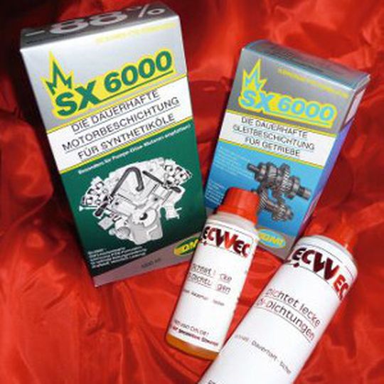 Spezialprodukte der Marke „SX 6000“ wie z. B. Kraftstoffsystemreiniger und Mehrzweckfette. Spezialprodukte der Marke „SX 6000“ wie z. B. Kraftstoffsystemreiniger und Mehrzweckfette.