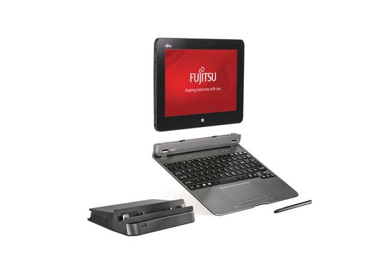 Fujitsus Stylistic Q555 kann optional auch mit einer Tastatur und einem Cradle genutzt werden. Fujitsus Stylistic Q555 kann optional auch mit einer Tastatur und einem Cradle genutzt werden.