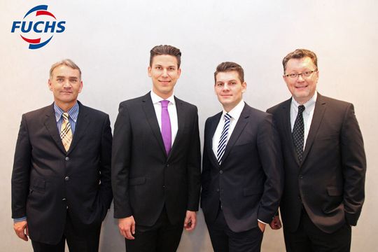 Drei neue Key Account Manager für Fuchs Petrolub: (v.li.) Andreas Binz, Stephan Lenz (Verkaufsleiter Autohausgeschäft), Heinrich Vogel und André Fleissner.