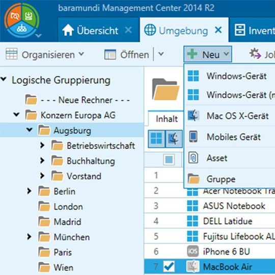 Die Baramundi Management Suite 2014 R2 bietet Basisfunktionen für das Management von Mac-OS-X-Geräten. Die Baramundi Management Suite 2014 R2 bietet Basisfunktionen für das Management von Mac-OS-X-Geräten.