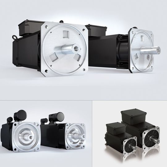Baumüller hat für die Motorenreihe DSD2 eine neue Baugröße DSD2 132 (oben) im Programm, außerdem gibt es den DSD2 56 nun auch mit Wasserkühlung (u.l.); die Option Ölkühlung ist in Planung und gibt es derzeit für die Baureihe DS2 (u.r.). Baumüller hat für die Motorenreihe DSD2 eine neue Baugröße DSD2 132 (oben) im Programm, außerdem gibt es den DSD2 56 nun auch mit Wasserkühlung (u.l.); die Option Ölkühlung ist in Planung und gibt es derzeit für die Baureihe DS2 (u.r.).