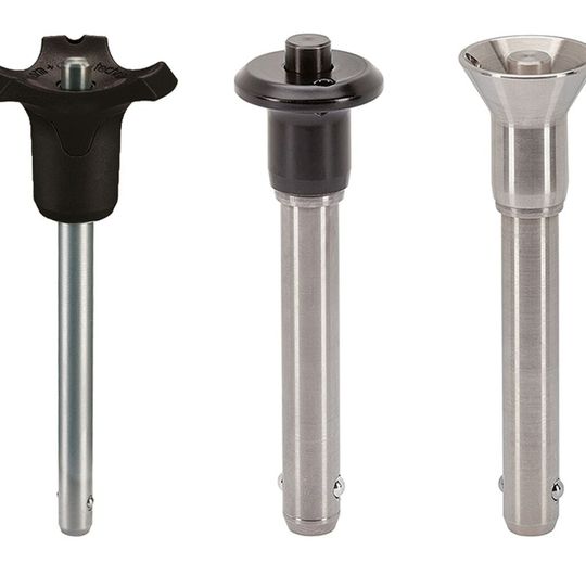 Kugelsperrbolzen mit Pilzgriff, schwarzem Kunststoffgriff und Schutzgriff erweitern das Anwendungsspektrum.