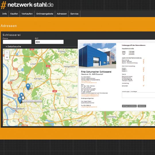 Leistungen rund um die Stahlbe- und -verarbeitung anbieten oder Suchen. Unter dem Menüpunkt „Adressen“ listet das Portal die entsprechenden Unternehmen. Leistungen rund um die Stahlbe- und -verarbeitung anbieten oder Suchen. Unter dem Menüpunkt „Adressen“ listet das Portal die entsprechenden Unternehmen.