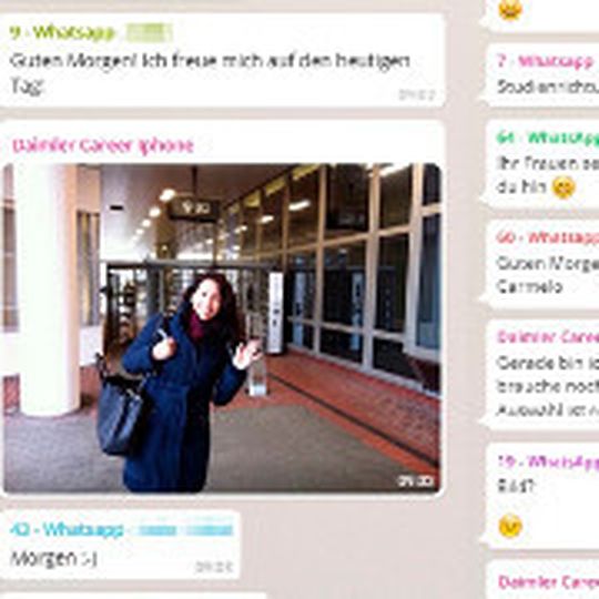 Screenshot des Pilotprojekts „WhatsApp-Bewerberdialog“ von Daimler.