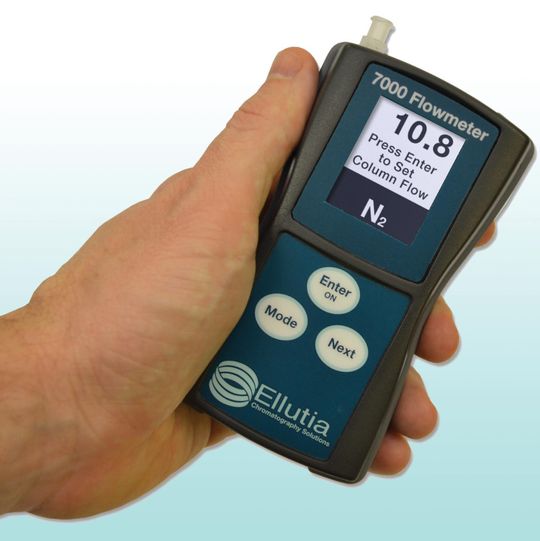 Das Flowmeter 7000 misst acht Gase in einem Bereich von 0,1 bis 500 ml/min. Das Flowmeter 7000 misst acht Gase in einem Bereich von 0,1 bis 500 ml/min.