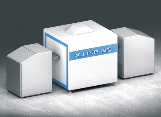 Das Inspektionssystem X-Line 3D als Insellösung mit Demagazinierer und Magazinierer. Das Inspektionssystem X-Line 3D als Insellösung mit Demagazinierer und Magazinierer.