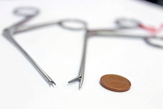 Die Operationsstanzen mit den mechanisch betriebenen gezahnten Maulteilen mit einem Durchmesser von 2,5 mm werden auf den Brother Speedio S500X1 gefertigt. Die Operationsstanzen mit den mechanisch betriebenen gezahnten Maulteilen mit einem Durchmesser von 2,5 mm werden auf den Brother Speedio S500X1 gefertigt.