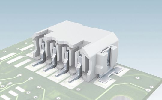 Neben den SMD-Lötbeinen für die elektrische Kontaktierung nehmen die seitlichen Lötanker die mechanischen Kräfte auf.