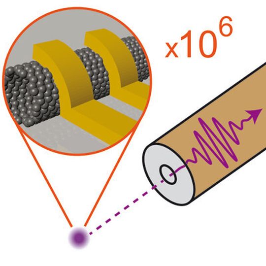 Die clevere Anordnung von zwei elektrischen Leitern um das Kohlenstoff-Nanoröhrchen ermöglicht eine effiziente Signalübertragung zwischen Nanoröhrchen und einem sehr viel grösseren Leiter. Die clevere Anordnung von zwei elektrischen Leitern um das Kohlenstoff-Nanoröhrchen ermöglicht eine effiziente Signalübertragung zwischen Nanoröhrchen und einem sehr viel grösseren Leiter.